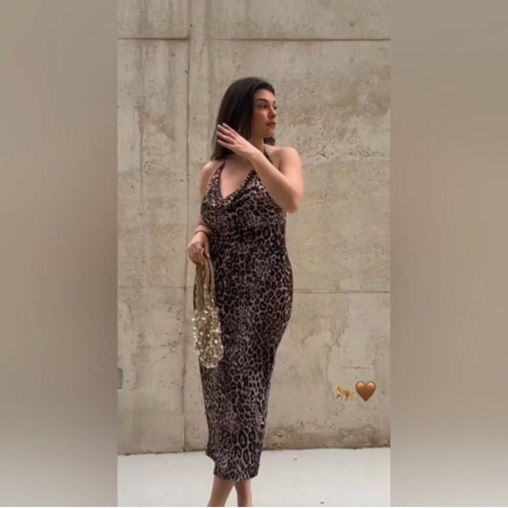 NWT Zara Animal Leopard Print Drape Modi Dress M L - Picture 11 of 14